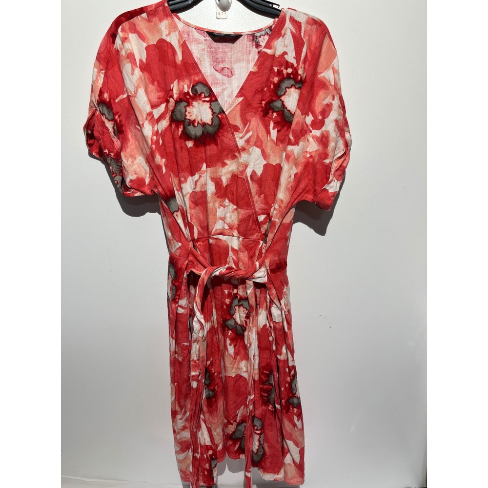 Simply Vera‎ Vera Wang Red Floral Wrap Dress XXL Short Sleeve Linen Blend Poppy